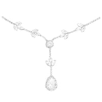 Elegant Crystal Rhinestone Adjustable Slide Backdrop Style Bridal Necklace (Silver Tone Marquis Leaf)