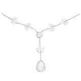 Elegant Crystal Rhinestone Adjustable Slide Backdrop Style Bridal Necklace (Silver Tone Marquis Leaf)