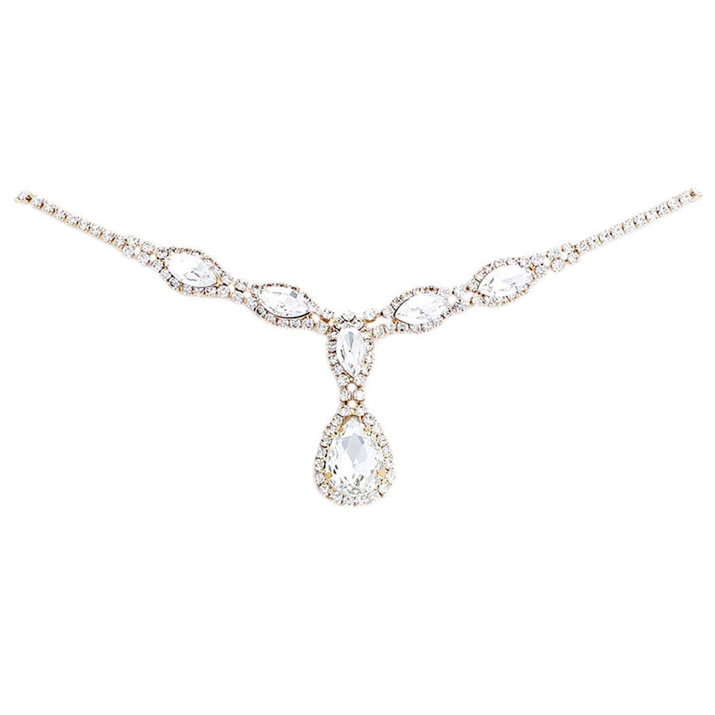 Elegant Crystal Rhinestone Adjustable Slide Backdrop Style Bridal Necklace (Gold Tone Teardrop)