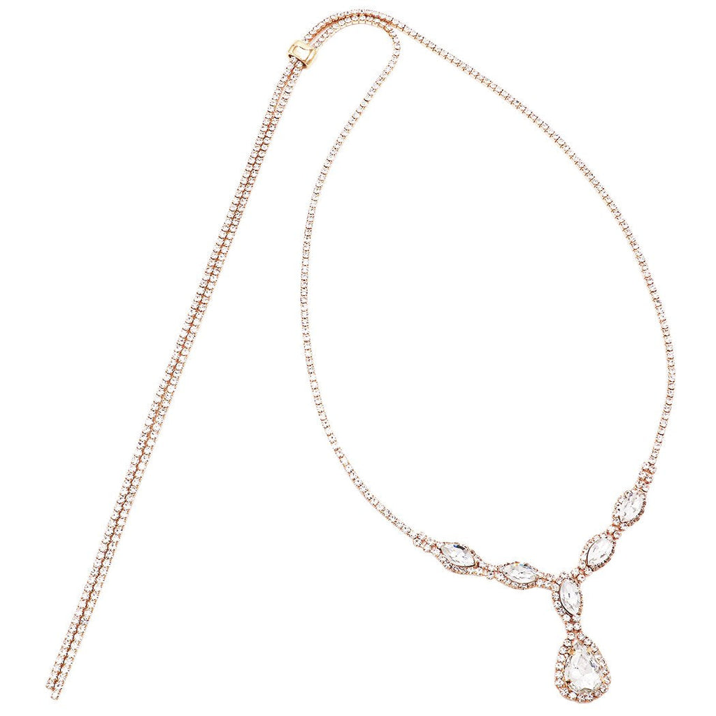 Elegant Crystal Rhinestone Adjustable Slide Backdrop Style Bridal Necklace (Gold Tone Teardrop)
