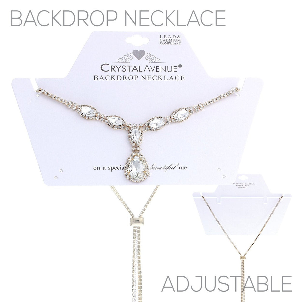 Elegant Crystal Rhinestone Adjustable Slide Backdrop Style Bridal Necklace (Gold Tone Teardrop)