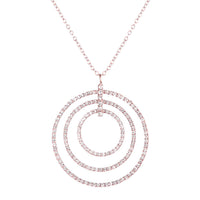 Crystal Rhinestone Triple Circle Infinity Rings Statement Pendant Necklace (Rose Gold Tone)