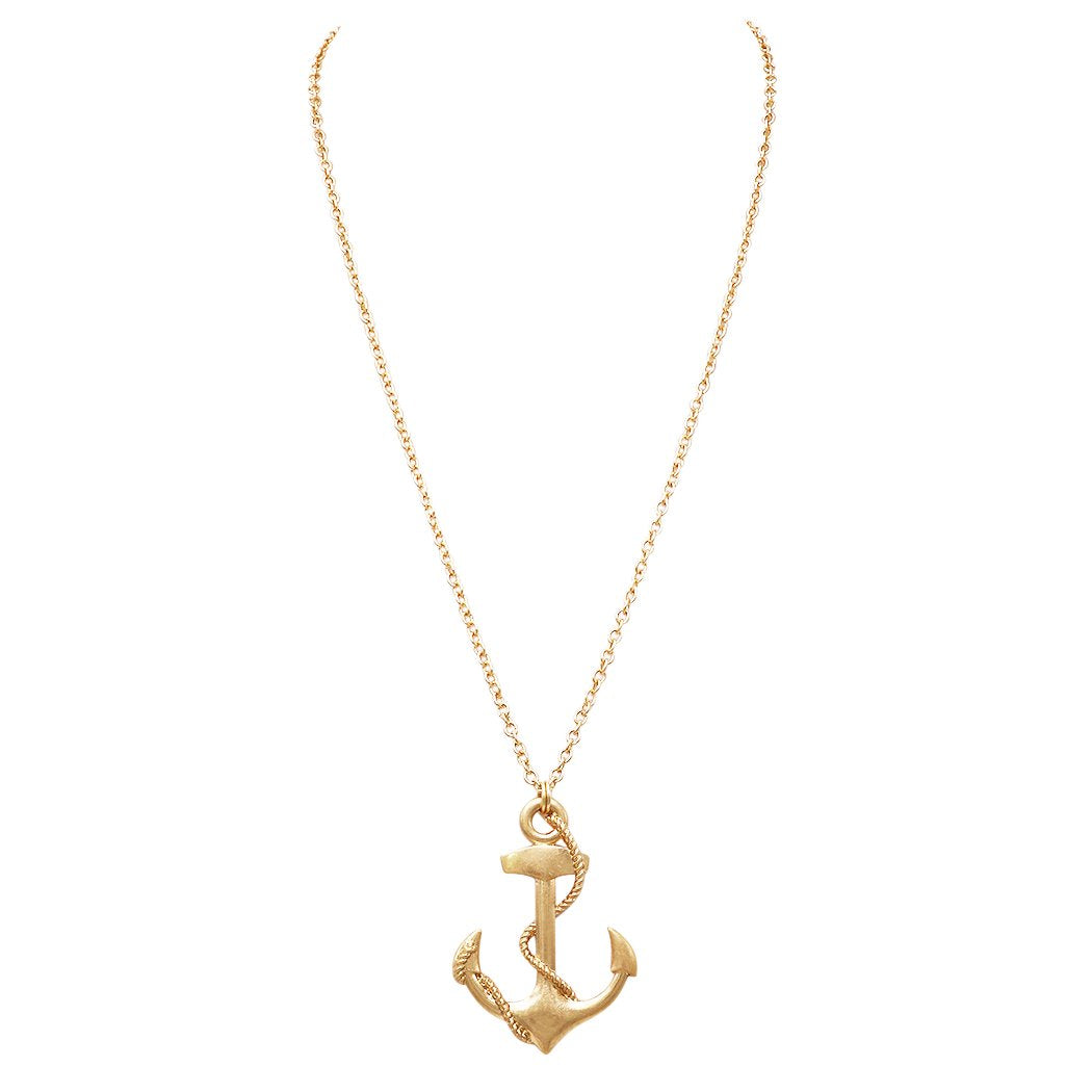 Fashion Jewelry Nautical Themed Big Anchor Charm Necklace (Gold Tone)