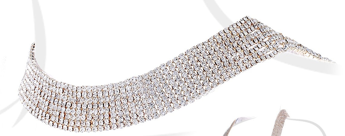 Extreme Glamour Gold Tone Multistrand Draped Backdrop Of Crystal Rhine ...