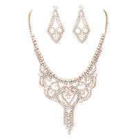 Women's Dramatic Vintage Crystal Collar Necklace and Hypoallergenic Earring Jewelry Bridal Set, 15"-18" with 3" Extender