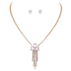 Women's Stunning Marquis and Pear Cubic Zirconia Crystal Fringe Pendant Necklace Hypoallergenic Earring Bridal Jewelry Set, 15"-18" with 3" Extender