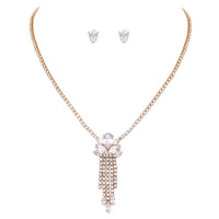 Women's Stunning Marquis and Pear Cubic Zirconia Crystal Fringe Pendant Necklace Hypoallergenic Earring Bridal Jewelry Set, 15"-18" with 3" Extender
