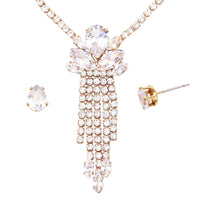 Women's Stunning Marquis and Pear Cubic Zirconia Crystal Fringe Pendant Necklace Hypoallergenic Earring Bridal Jewelry Set, 15"-18" with 3" Extender