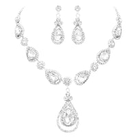 Crystal Rhinestone Teardrop Bridal Necklace and Earrings Gift Set (Clear)