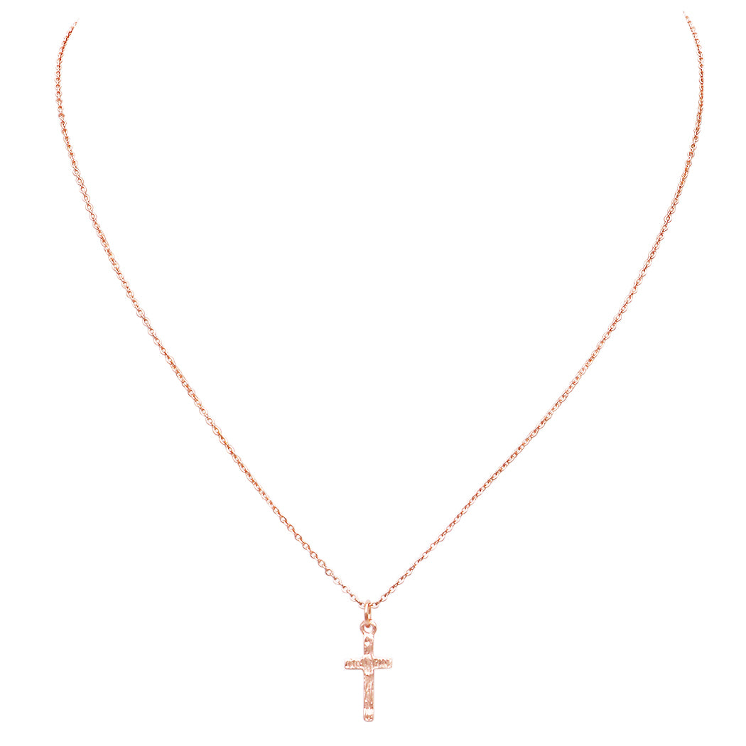 Cross Pendant Necklace Hypoallergenic Post Earrings Set (Necklace Earrings Set/Rose Gold)