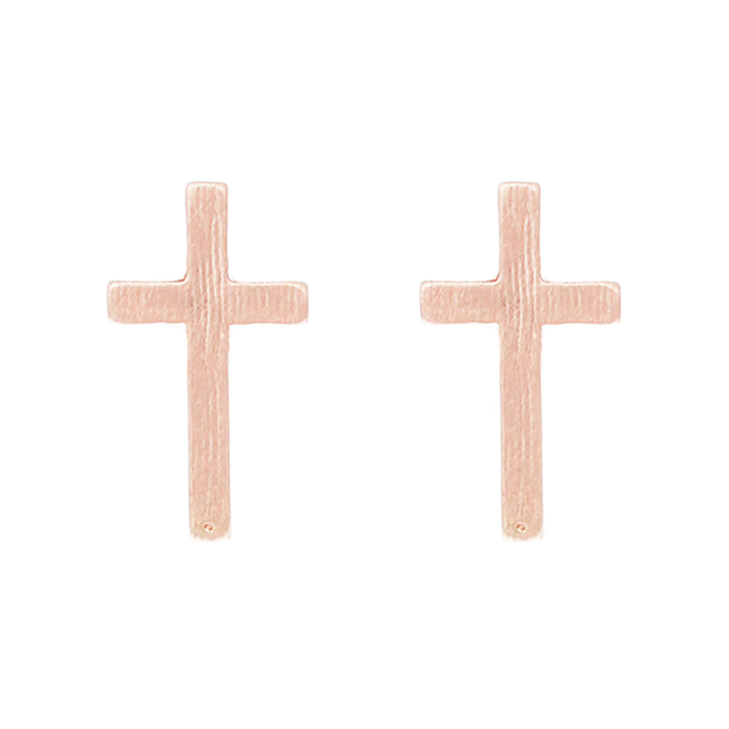 Cross Pendant Necklace Hypoallergenic Post Earrings Set (Necklace Earrings Set/Rose Gold)