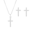 Cross Pendant Necklace Hypoallergenic Post Earrings Set (Necklace Earrings Set/Silver Tone)