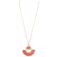 Statement Raffia Fan Tassel and Stone Extra Long Pendant Necklace, 29-31" with 3" extender