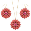 Summertime Fun Daisy Flower Pendant Necklace and Earrings Set (Coral Necklace Earrings Set)