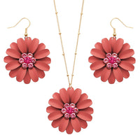 Summertime Fun Daisy Flower Pendant Necklace and Earrings Set (Coral Necklace Earrings Set)