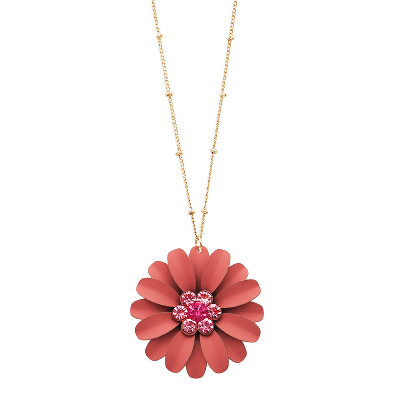Summertime Fun Daisy Flower Pendant Necklace and Earrings Set (Coral Necklace Only)