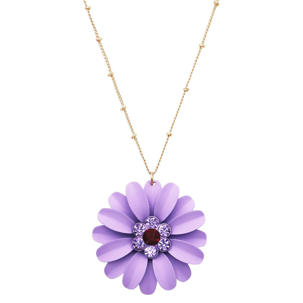 Women's Summertime Fun Daisy Flower Pendant Necklace and Earring Jewelry Gift Set