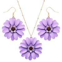 Women's Summertime Fun Daisy Flower Pendant Necklace and Earring Jewelry Gift Set