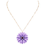 Summertime Fun Daisy Flower Pendant Necklace and Earrings Set (Violet Purple Necklace only)