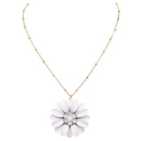 Women's White Daisy White Flower Pendant Necklace, 16" - 19"with 3" Extender