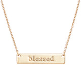 Blessed Inspirational Bar Pendant Necklace (Matte Gold Tone)