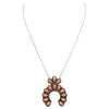 Western Style Semi Precious Howlite Stone Squash Blossom Pendant Necklace, 18"-21" with 3" Extender (Coral Orange)
