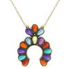 Western Style Semi Precious Howlite Stone Squash Blossom Pendant Necklace, 18"-21" with 3" Extender (Multicolored Howlite)