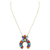 Western Style Semi Precious Howlite Stone Squash Blossom Pendant Necklace, 18"-21" with 3" Extender (Multicolored Howlite)