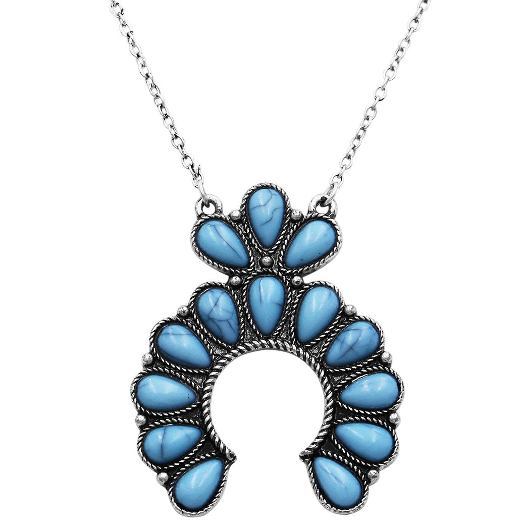 Women's Southwest Style Turquoise Squash Blossom Pendant Necklace, 18"- 21" with 3" extender