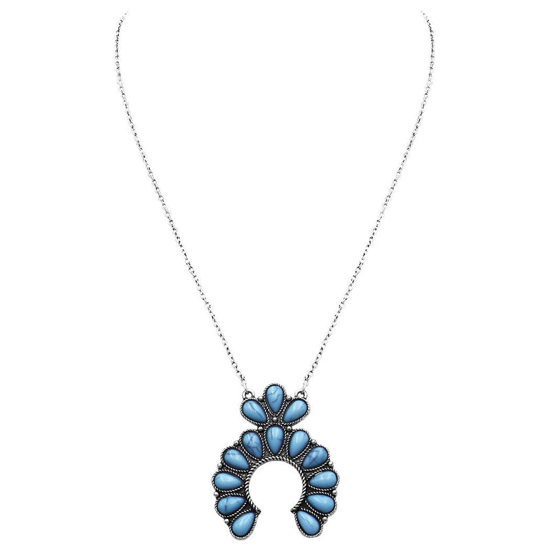 Women's Southwest Style Turquoise Squash Blossom Pendant Necklace, 18"- 21" with 3" extender