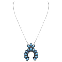 Women's Southwest Style Turquoise Squash Blossom Pendant Necklace, 18"- 21" with 3" extender