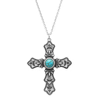 Women's Statement South Western Turquoise Christian Cross Necklace, 28"-31" with 3" Extension