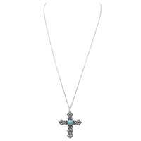 Women's Statement South Western Turquoise Christian Cross Necklace, 28"-31" with 3" Extension