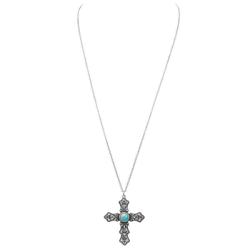 Women's Statement South Western Turquoise Christian Cross Necklace, 28"-31" with 3" Extension