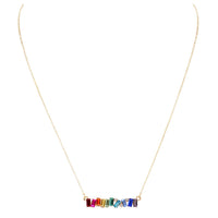Women's Rainbow Crystal Rhinestone Baguette Bar Pendant Necklace