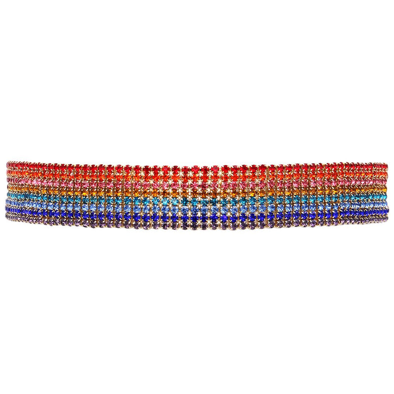 8 Strand Rhinestone Rainbow Crystals Statement Choker Necklace