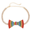 Fabulous Sparkling Crystal Choker Bow Tie Celebration Necklace, 12"+5" Extender (Rainbow Gold Tone)