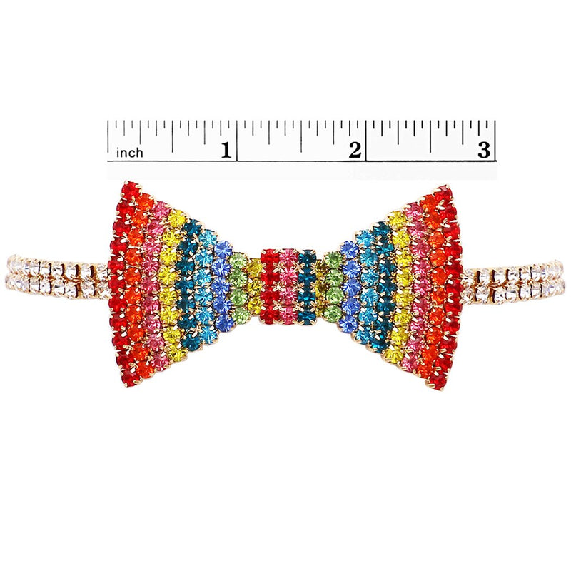Fabulous Sparkling Crystal Choker Bow Tie Celebration Necklace, 12"+5" Extender (Rainbow Gold Tone)