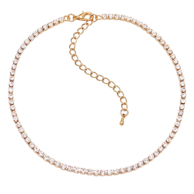 Brilliant Set of 2 Crystal Rhinestone Statement Choker Necklaces (Peach Clear/Gold Tone)