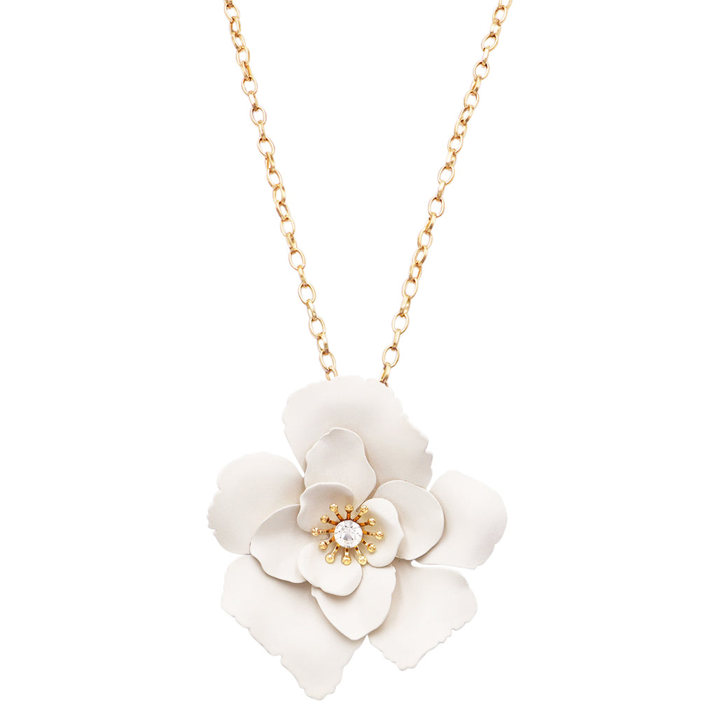 Whimsical Powder Coated Metal Flower Pendant Necklace, 28-31 with 3  Extender (White)