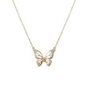 Whimsical Polished Gold Tone Crystal Butterfly Cutout Pendant Necklace, 16"-19" with 3" Extender