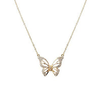 Whimsical Polished Gold Tone Crystal Butterfly Cutout Pendant Necklace, 16"-19" with 3" Extender