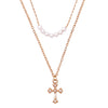 Dainty Cross And Simulated Pearls Multi Strand Chain Necklace,16"-19" with 3" Extension