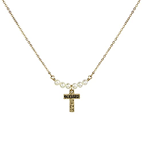 Stunning Inspirational Religious Blessed Cross With Freshwater Pearls Pendant Necklace, 15"-18" with 3" Extender