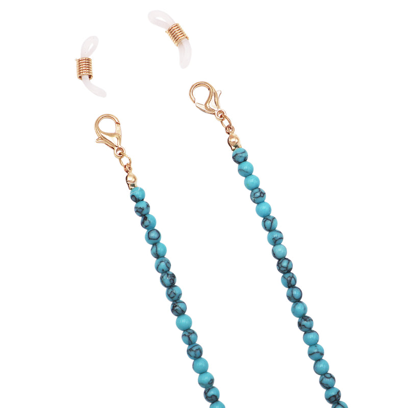 Western Colorful 4mm Natural Turquoise Howlite Bead Reader Eyeglass Strap Holder Necklace, 26"