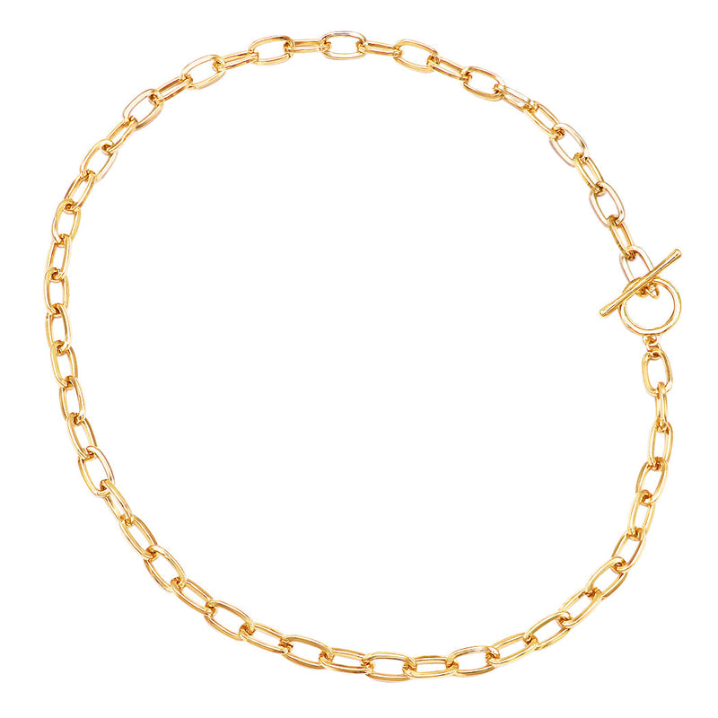 Stunning Polished Gold Tone Oblong Link Chain Toggle Clasp Choker Necklace, 18"