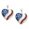 Women's USA Flag Red White and Blue Rhinestone Patriotic Heart Earrings, 1.25"