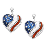 Women's USA Flag Red White and Blue Rhinestone Patriotic Heart Earrings, 1.25