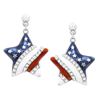 USA Flag Red White and Blue Rhinestone Patriotic Star Hypoallergenic Post Earrings, 1.25"