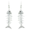 Pave Crystal Fish Bone Lightweight Long Dangle Earrings (Silver)